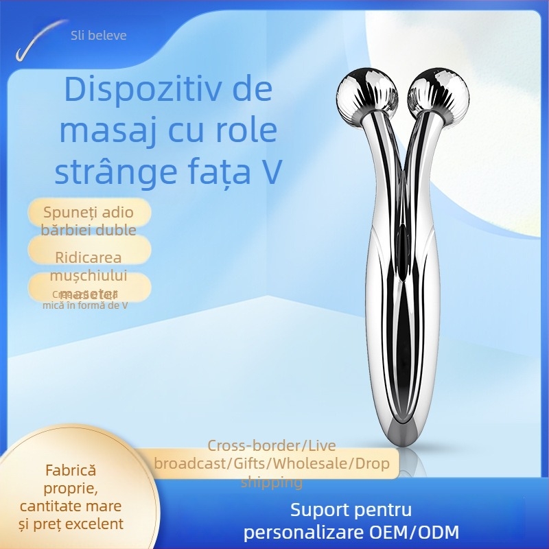 Dispozitiv cu microcurent pentru tonifierea feței – masaj V-facial, cap de roller, mâner manual