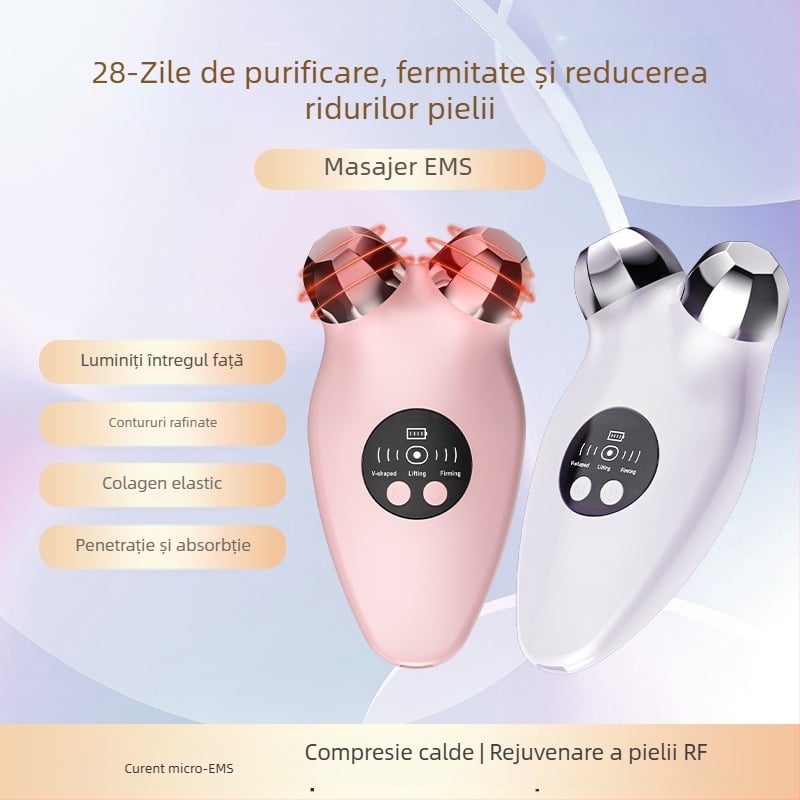 Dispozitiv EMS de lifting facial cu microcurent, cap cu role, vibrație încălzită EMS, cap din aliaj octagonal, model LM-682