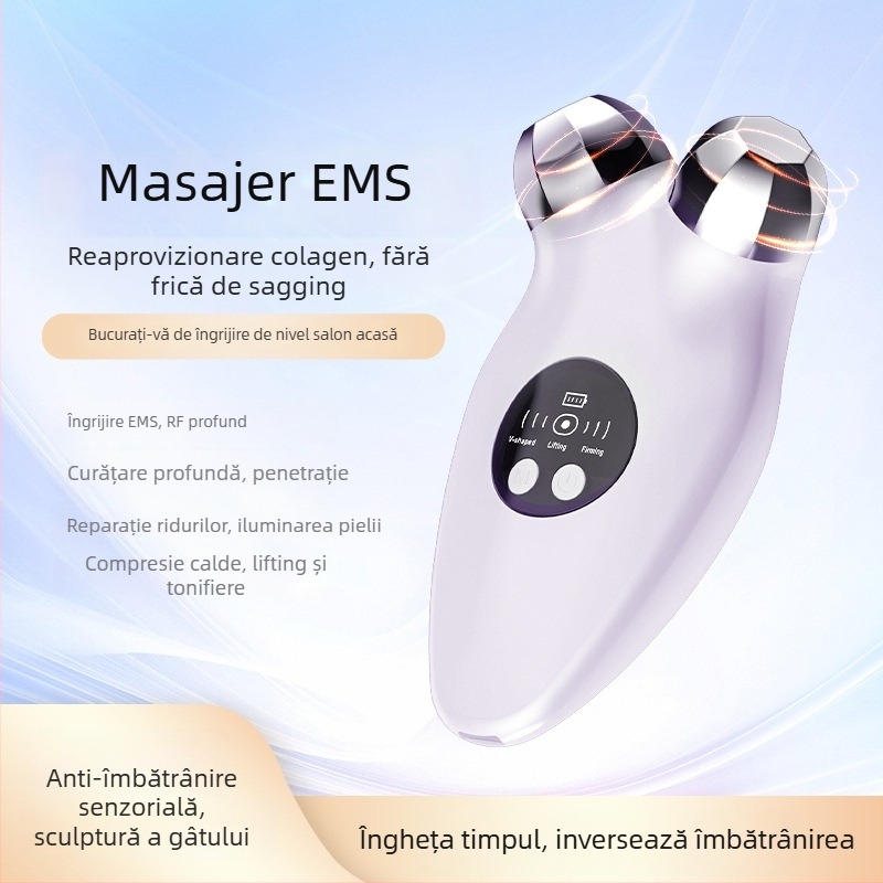 Dispozitiv EMS de lifting facial cu microcurent, cap cu role, vibrație încălzită EMS, cap din aliaj octagonal, model LM-682