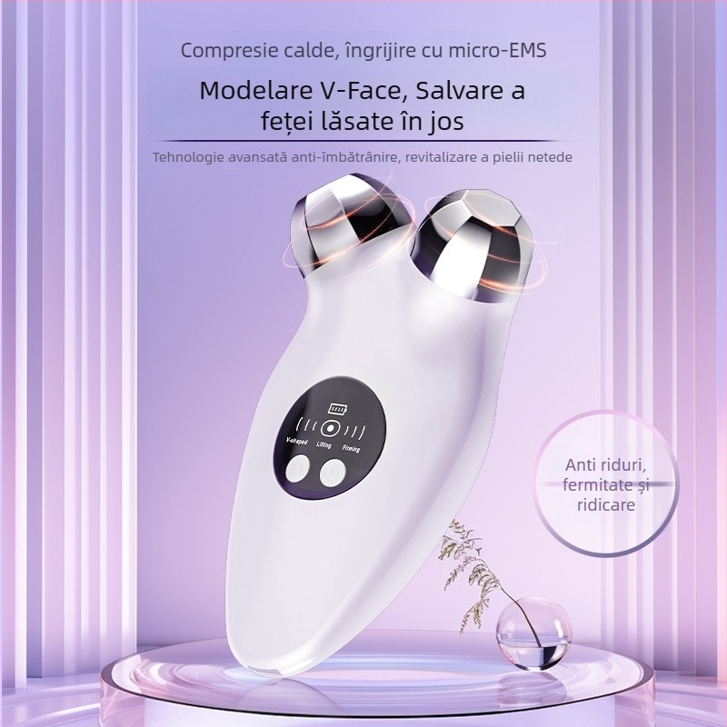 Dispozitiv EMS de lifting facial cu microcurent, cap cu role, vibrație încălzită EMS, cap din aliaj octagonal, model LM-682