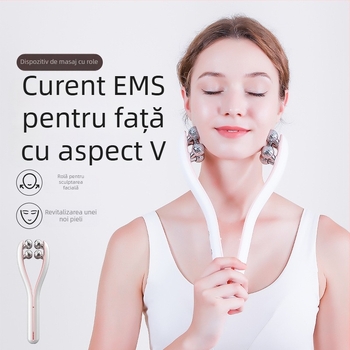 Masaj facial cu EMS microcurent – roller pentru conturarea V-face, carcasă ABS, model 9101928, Shuxing, lansare primăvara 2024, CE ROHS FCC