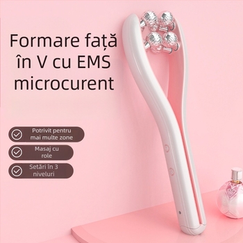 Masaj facial cu EMS microcurent – roller pentru conturarea V-face, carcasă ABS, model 9101928, Shuxing, lansare primăvara 2024, CE ROHS FCC