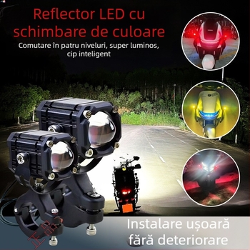 Proiector pentru motocicletă cu efect Ochiul Diavolului, extrem de luminos, fascicul lung și apropiat, modificare LED, mod flash