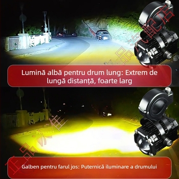 Proiector pentru motocicletă cu efect Ochiul Diavolului, extrem de luminos, fascicul lung și apropiat, modificare LED, mod flash