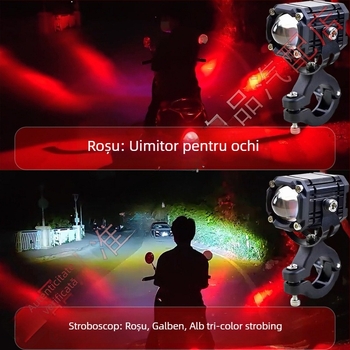 Proiector pentru motocicletă cu efect Ochiul Diavolului, extrem de luminos, fascicul lung și apropiat, modificare LED, mod flash