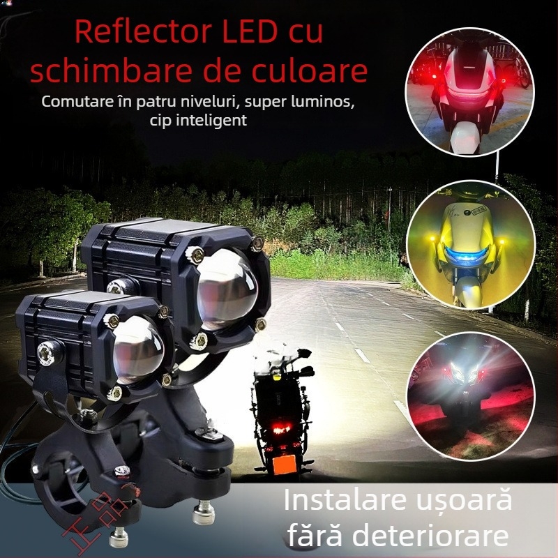 Proiector pentru motocicletă cu efect Ochiul Diavolului, extrem de luminos, fascicul lung și apropiat, modificare LED, mod flash