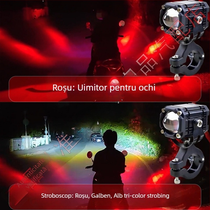 Proiector pentru motocicletă cu efect Ochiul Diavolului, extrem de luminos, fascicul lung și apropiat, modificare LED, mod flash