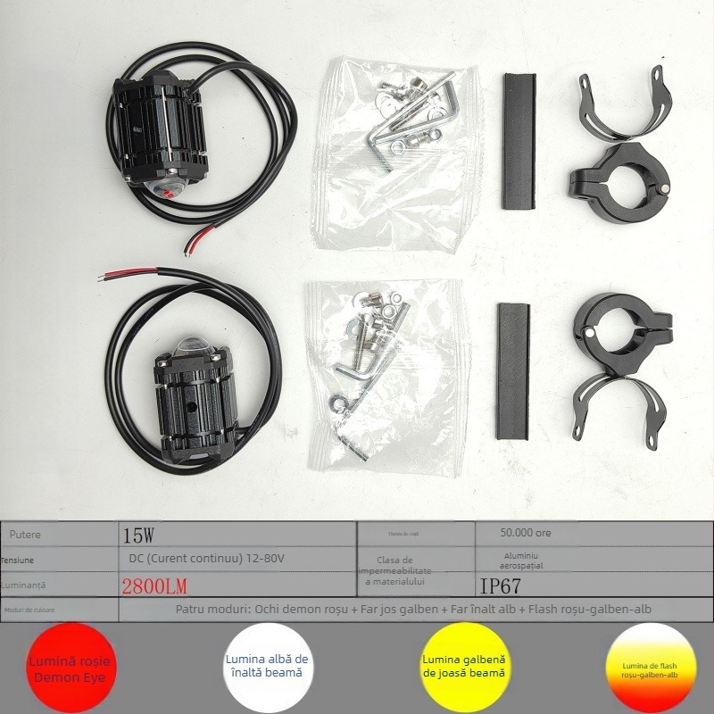 Proiector pentru motocicletă cu efect Ochiul Diavolului, extrem de luminos, fascicul lung și apropiat, modificare LED, mod flash