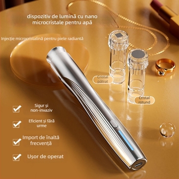 Instrument de înfrumusețare portabil cu apă microcristală și lumină pentru infuzie de esențe, anti-îmbătrânire și rejuvenare a pielii, 4 trepte, baterie încorporată 500–800 mAh, IPX0