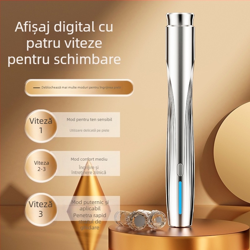 Instrument de înfrumusețare portabil cu apă microcristală și lumină pentru infuzie de esențe, anti-îmbătrânire și rejuvenare a pielii, 4 trepte, baterie încorporată 500–800 mAh, IPX0