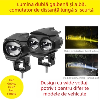 Proiector motocicletă cu lupă dublă, LED 20W, 12-80V, 3000-4000 lm, IP68
