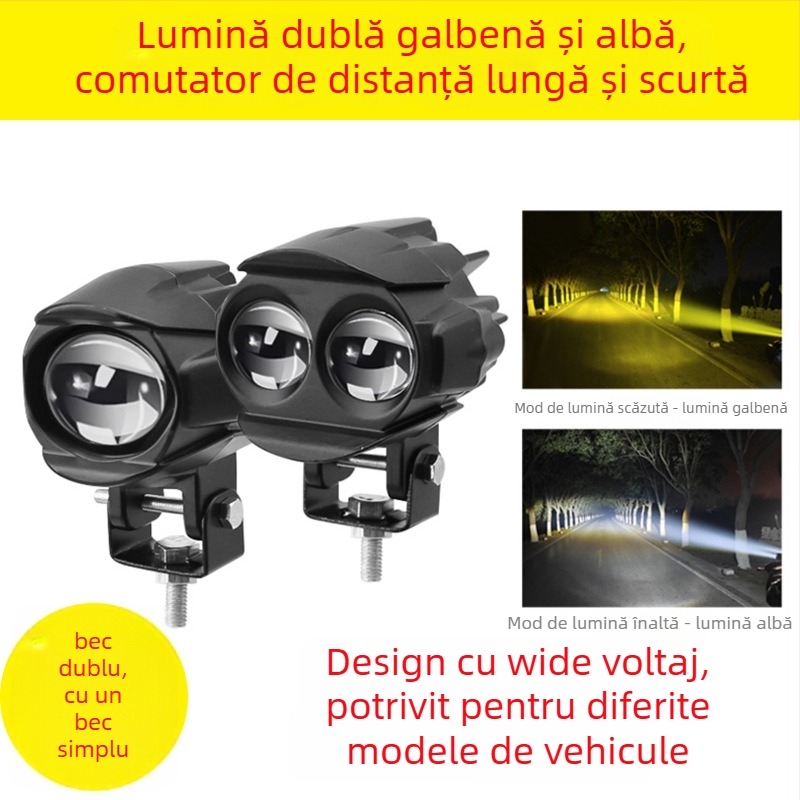 Proiector motocicletă cu lupă dublă, LED 20W, 12-80V, 3000-4000 lm, IP68