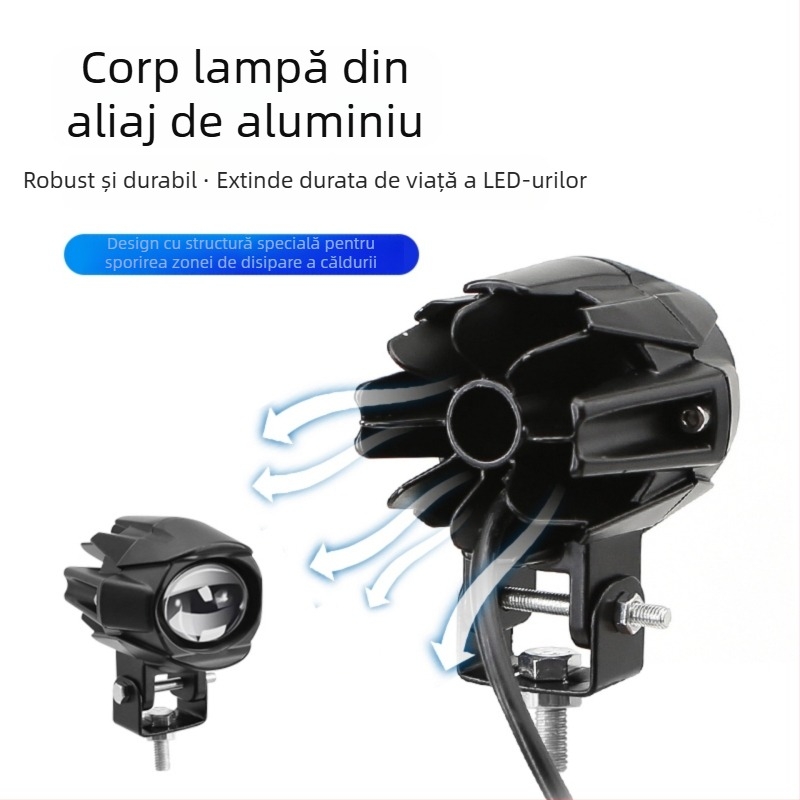 Proiector motocicletă cu lupă dublă, LED 20W, 12-80V, 3000-4000 lm, IP68