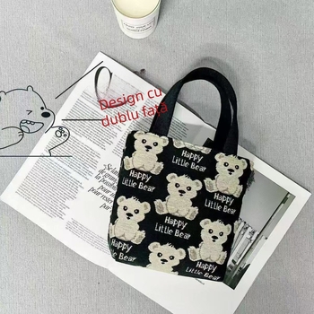 Geantă din pânză pentru femei — stil neutru, formă orizontală pătrată, închidere cu fermoar, buzunar interior cu fermoar, căptușeală din pânză