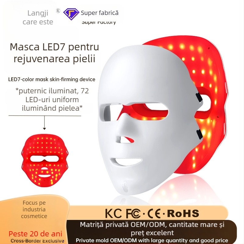 Mască de frumusețe cu terapie cu fotoni, spectru LED cu șapte culori, 3 setări, pentru uz casnic, rejuvenare și luminozitate a pielii