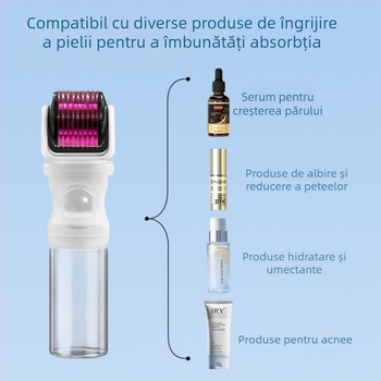 Dermaroller cu 600 ace micro-needles, distribuție automată a lichidului, portabil, IPX8 impermeabil, fără baterie încorporată