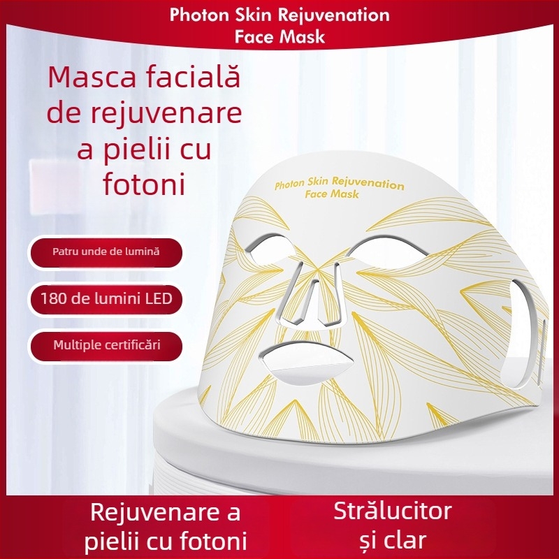 Mască foton din silicon LAMOREVIA – dispozitiv LED pentru rejuvenarea pielii, uz casnic, portabil, baterie încorporată 800–1000 mAh, eliminarea acneei, IPX0