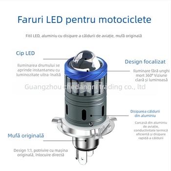 Far moto LED 3570, lentilă bi-color, compatibil H4/H6/BA20D, 26W, 12–80V, 6000K, corp din aluminiu