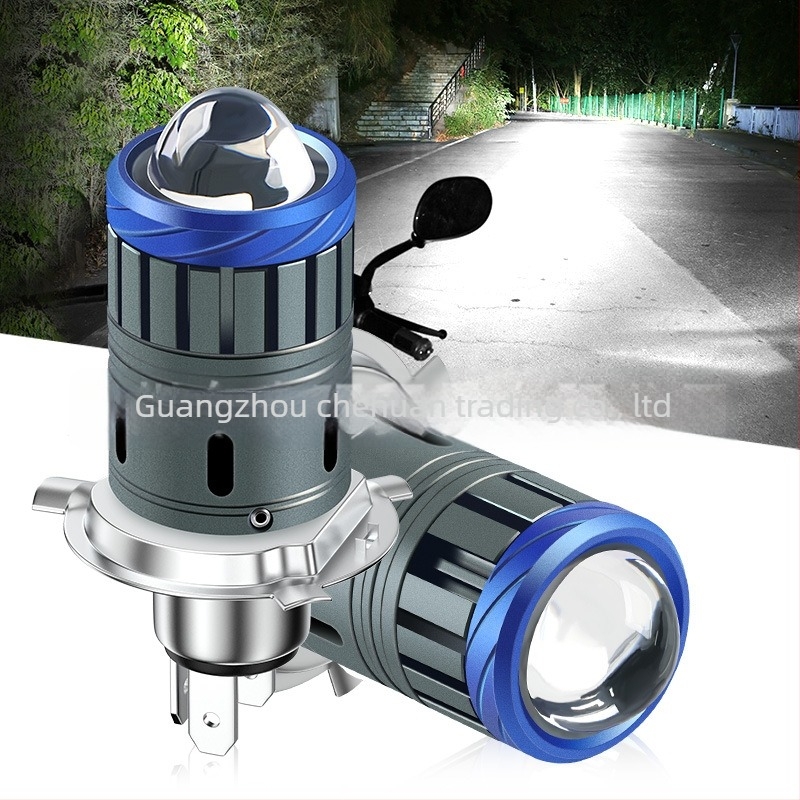 Far moto LED 3570, lentilă bi-color, compatibil H4/H6/BA20D, 26W, 12–80V, 6000K, corp din aluminiu