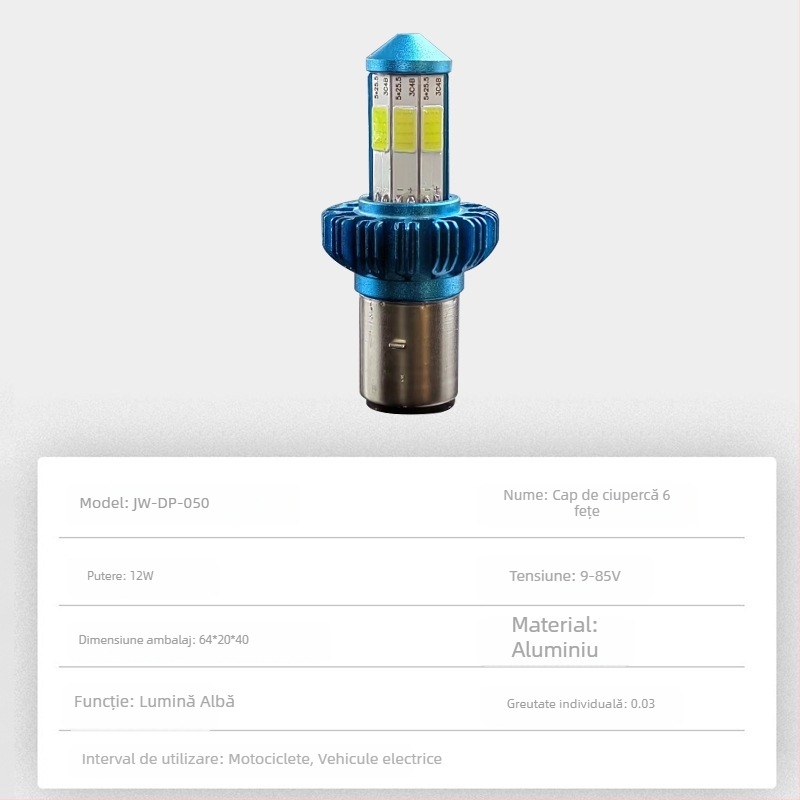 Far LED pentru motocicletă, carcasă din aluminiu, lampă hexagonală cu lentilă, 9-85V, 12W, protecție înaltă