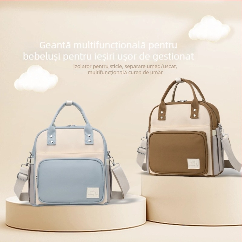 Geantă pentru mămici pentru ieșiri – ușoară, crossbody, capacitate mare, material Oxford, impermeabilă, izolație, extindere spațiu, separare uscat-umed