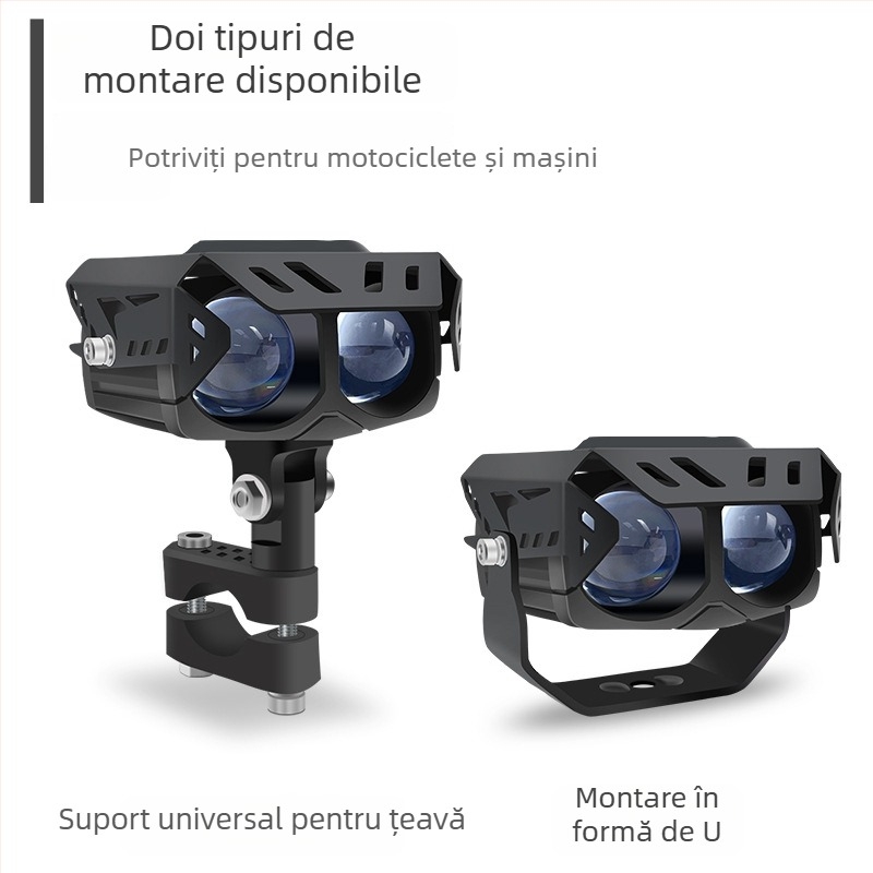 Proiector LED pentru motocicletă, model L4, 50W, 12-80V, carcasă din aliaj de aluminiu/PC, cu capac