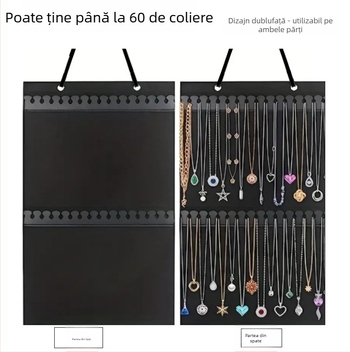 Geantă de depozitare pentru coliere — din pâslă și piele, montare pe perete cu cârlig, organizator cu două etaje, multifuncțională și portabilă