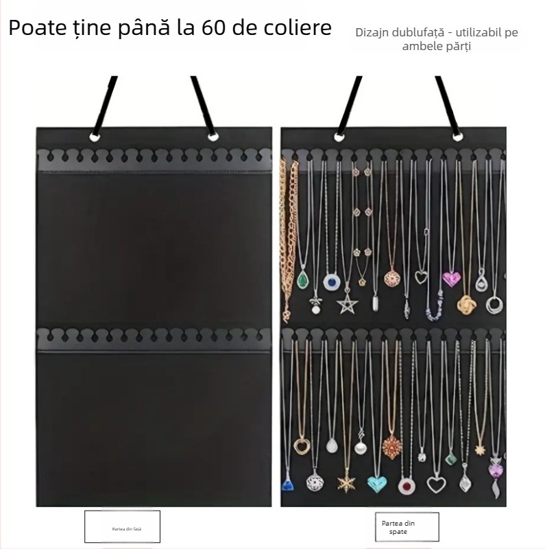 Geantă de depozitare pentru coliere — din pâslă și piele, montare pe perete cu cârlig, organizator cu două etaje, multifuncțională și portabilă