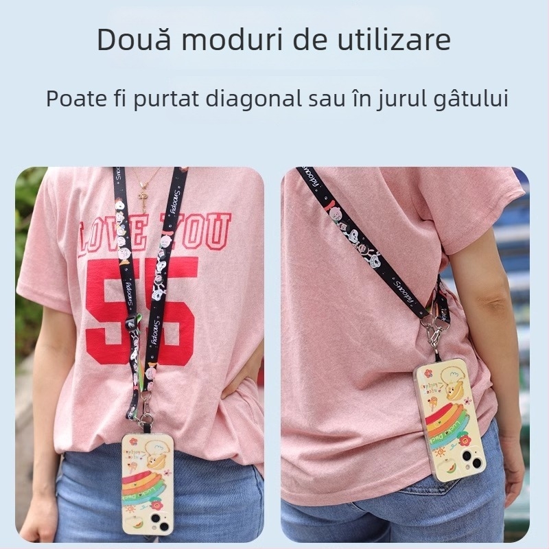 Lanyard pentru telefon cu clips în spate, curea reglabilă crossbody, design desen animat; material nylon; frânghie poliester; cataramă din metal; imprimare silk-screen; personalizabil.
