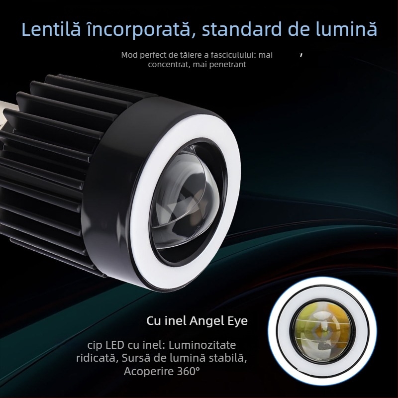 Proiector LED pentru motocicletă cu lentilă, corp din aluminiu, 12V, IP67, model Motor308