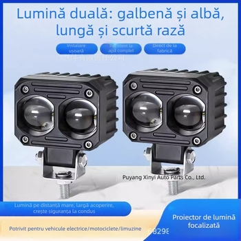Far LED pentru motocicletă cu lentile duble, fascicul înalt și jos, corp din aliaj de aluminiu, 10–60V, 5000–6000 lm