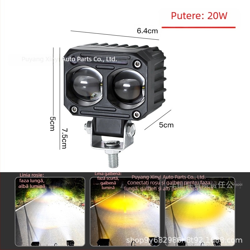 Far LED pentru motocicletă cu lentile duble, fascicul înalt și jos, corp din aliaj de aluminiu, 10–60V, 5000–6000 lm