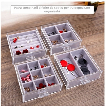 Cutie de depozitare bijuterii cu 4 etaje pentru birou, rezistentă la praf și umiditate, construcție din plastic