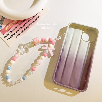 Șnur pentru telefon cu lanț de mărgele, șnur din nailon, pandantiv cu personaj de desene animate și cataramă din plastic.