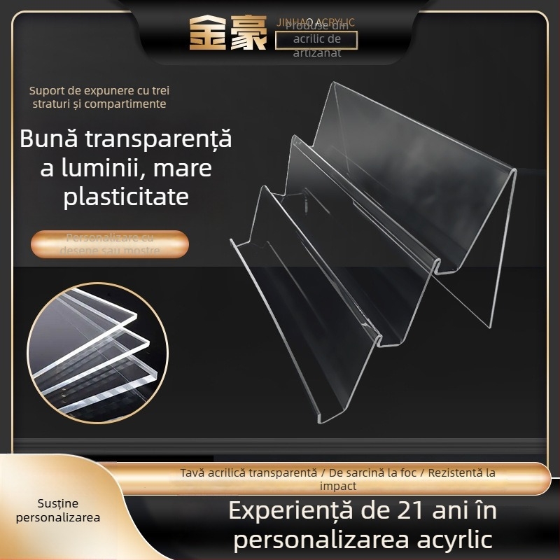 Raft de expunere din acril, trei niveluri, pentru cosmetice, stil scară, îndoire la cald