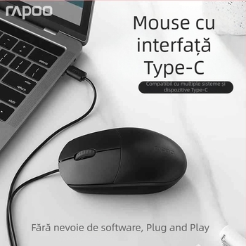 Rapoo N100 mouse optic cu fir USB, pentru laptop, 1600 DPI, 3 butoane, ergonomic