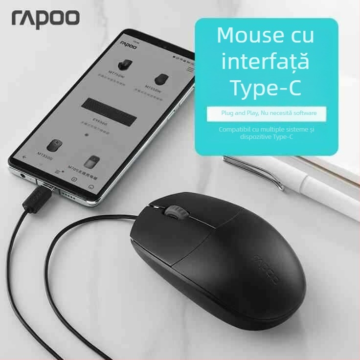 Rapoo N100 mouse optic cu fir USB, pentru laptop, 1600 DPI, 3 butoane, ergonomic