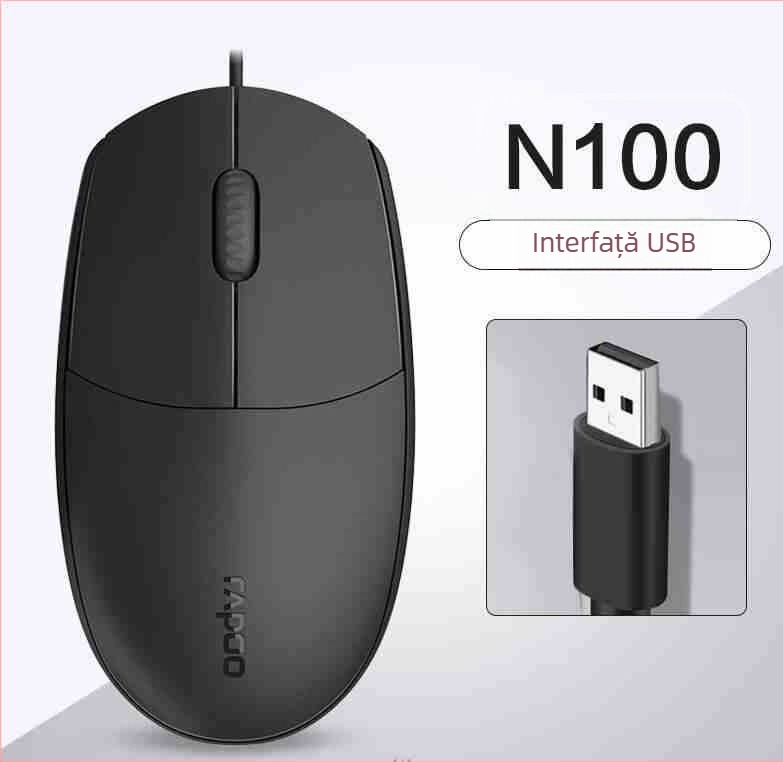 Rapoo N100 mouse optic cu fir USB, pentru laptop, 1600 DPI, 3 butoane, ergonomic