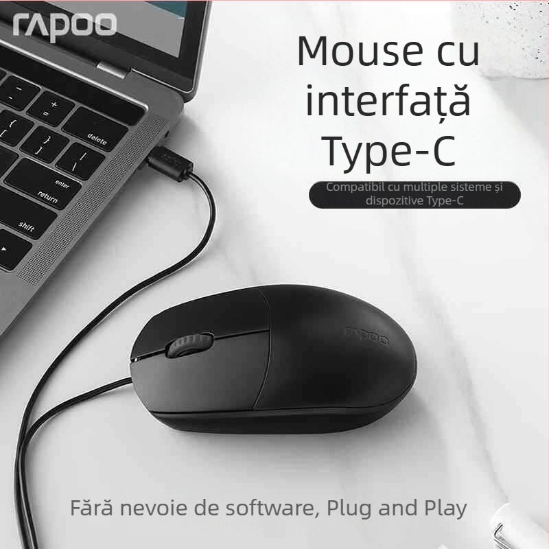 Rapoo N100 mouse optic cu fir USB, pentru laptop, 1600 DPI, 3 butoane, ergonomic