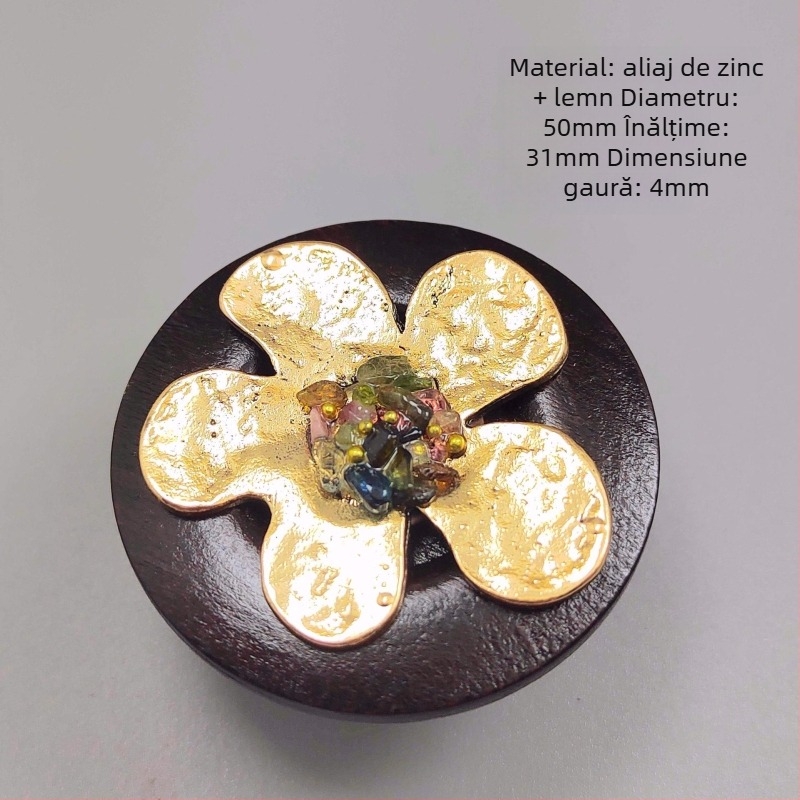 ARTIC W17145 mâner pentru dulap/sertar cu floare încrustată — placare electroplată, montaj pe suprafață, stil Nou Chinezesc / Simplitate modernă / Lux ușor