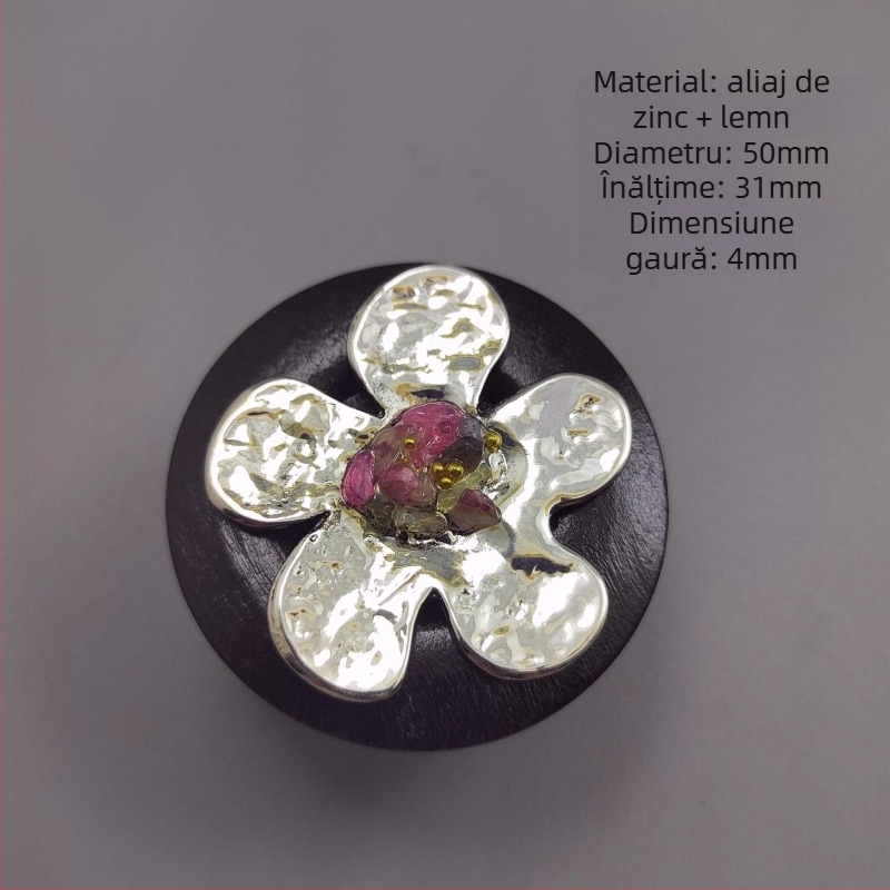 ARTIC W17145 mâner pentru dulap/sertar cu floare încrustată — placare electroplată, montaj pe suprafață, stil Nou Chinezesc / Simplitate modernă / Lux ușor