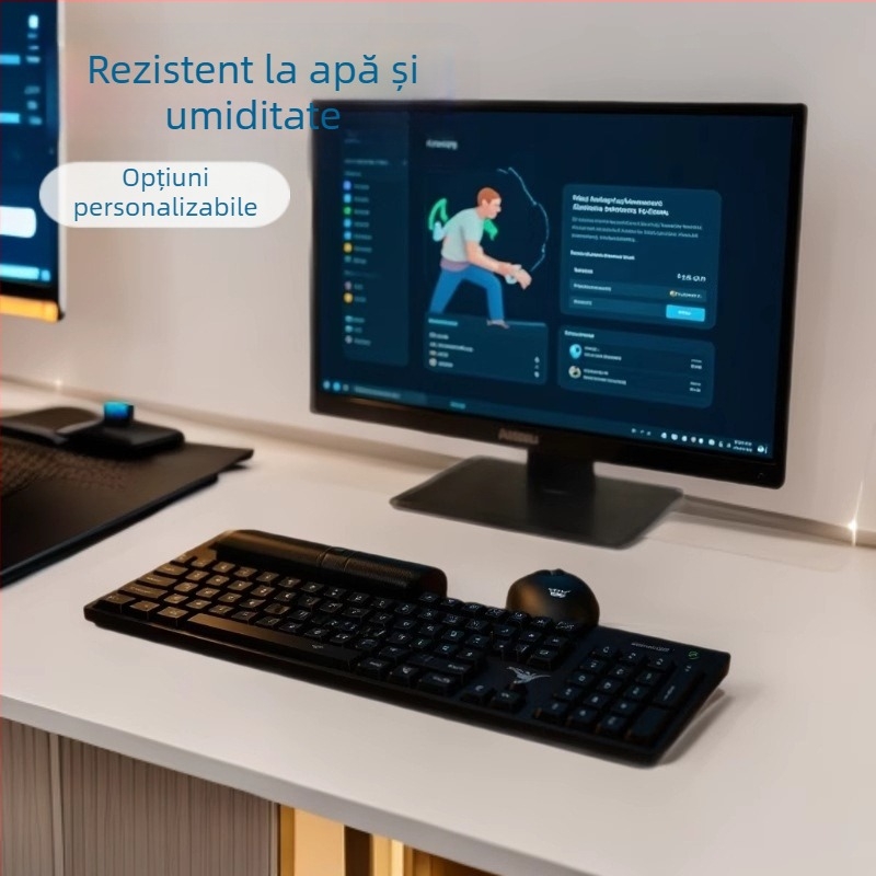 Set tastatură și mouse fără fir, 2.4G, taste silențioase, 104 taste, 1600 DPI, Plug and Play