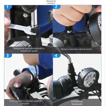 Far oglindă pentru vehicule electrice – corp din aluminiu, abajur din plastic, intrare 12V, protecție IP1, durată de viață 2 ani