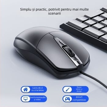 Mouse optic cu fir USB M2, 2 butoane, destinat pentru afaceri/birou și notebook-uri