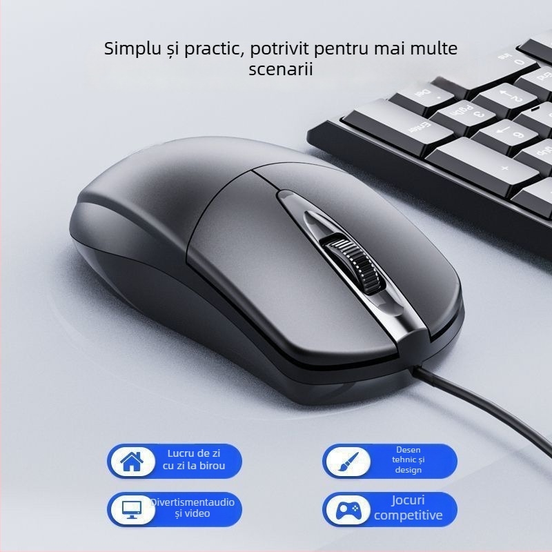 Mouse optic cu fir USB M2, 2 butoane, destinat pentru afaceri/birou și notebook-uri