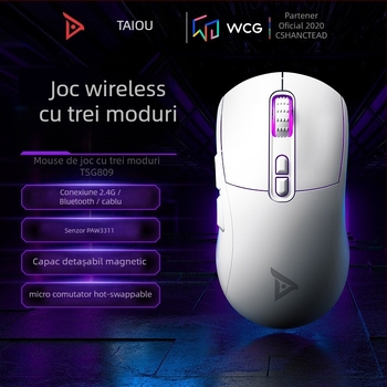 Titanium TSG809 Mouse gaming fără fir, Bluetooth dual (2.4G + Bluetooth), reîncărcabil, DPI 10000, 7 butoane, Interfață USB