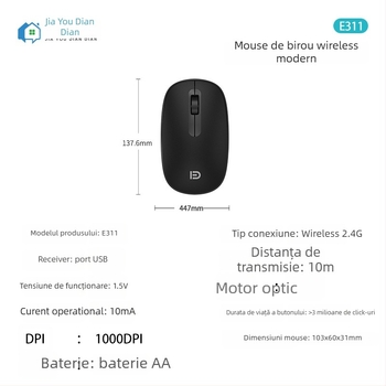 Mouse wireless Fox E311 cu 2 butoane, senzor optic, design ergonomic, 80 g, pentru birou