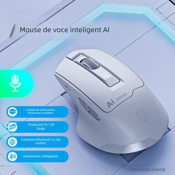 Mouse fără fir cu voce, senzor optic 1600dpi, reîncărcabil, funcționare silențioasă, control vocal pentru tastare, Bluetooth în modul dual