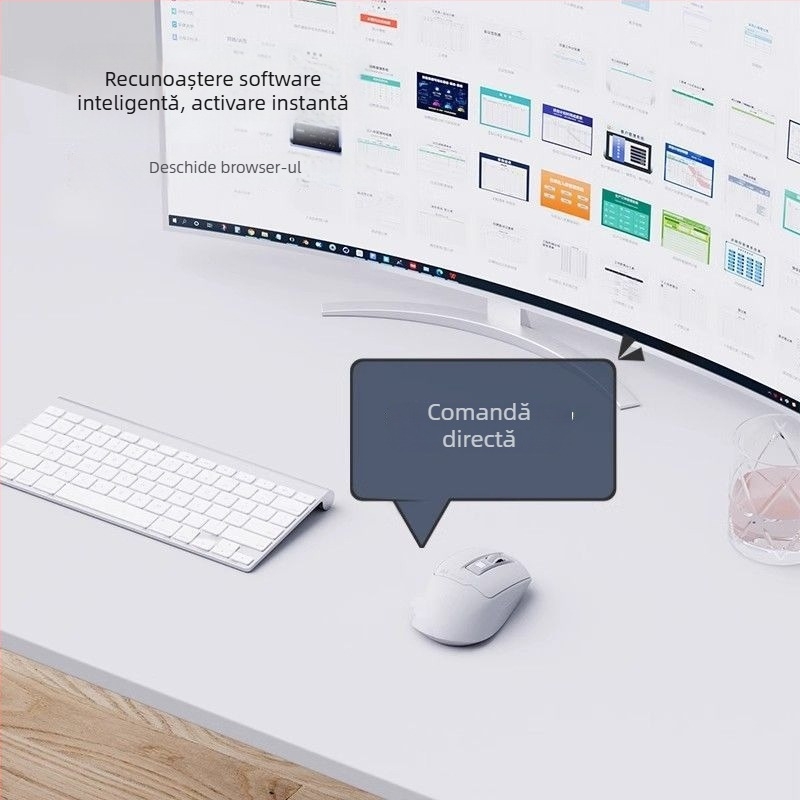 Mouse fără fir cu voce, senzor optic 1600dpi, reîncărcabil, funcționare silențioasă, control vocal pentru tastare, Bluetooth în modul dual