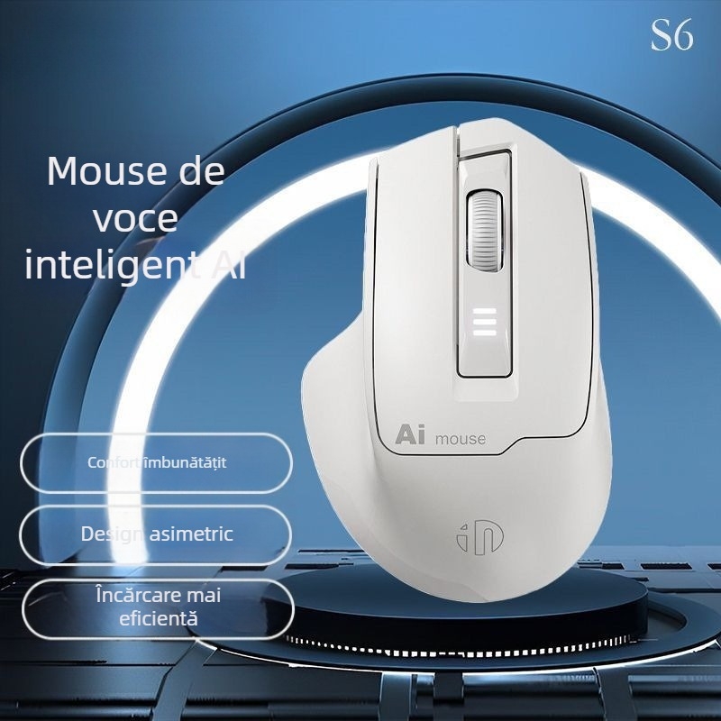 Mouse fără fir cu voce, senzor optic 1600dpi, reîncărcabil, funcționare silențioasă, control vocal pentru tastare, Bluetooth în modul dual